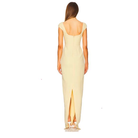 SAU LEE Butter Yellow Brooke Cap Slight Sleeves Crepe Fully Lined Maxi Gown Sz 6 - Picture 3 of 13
